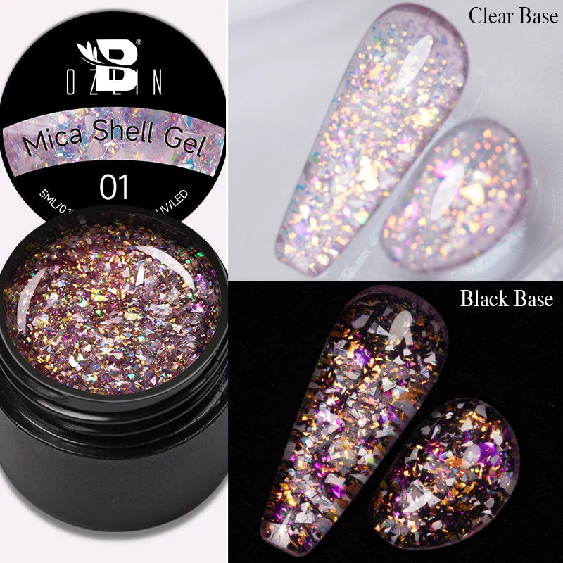 BOZLIN 5ml Sparkling Chameleon Mica Shell Gel Polish Colorful Sequins Manicure Semi Permanent Soak Off Nail Art Gel Varnish