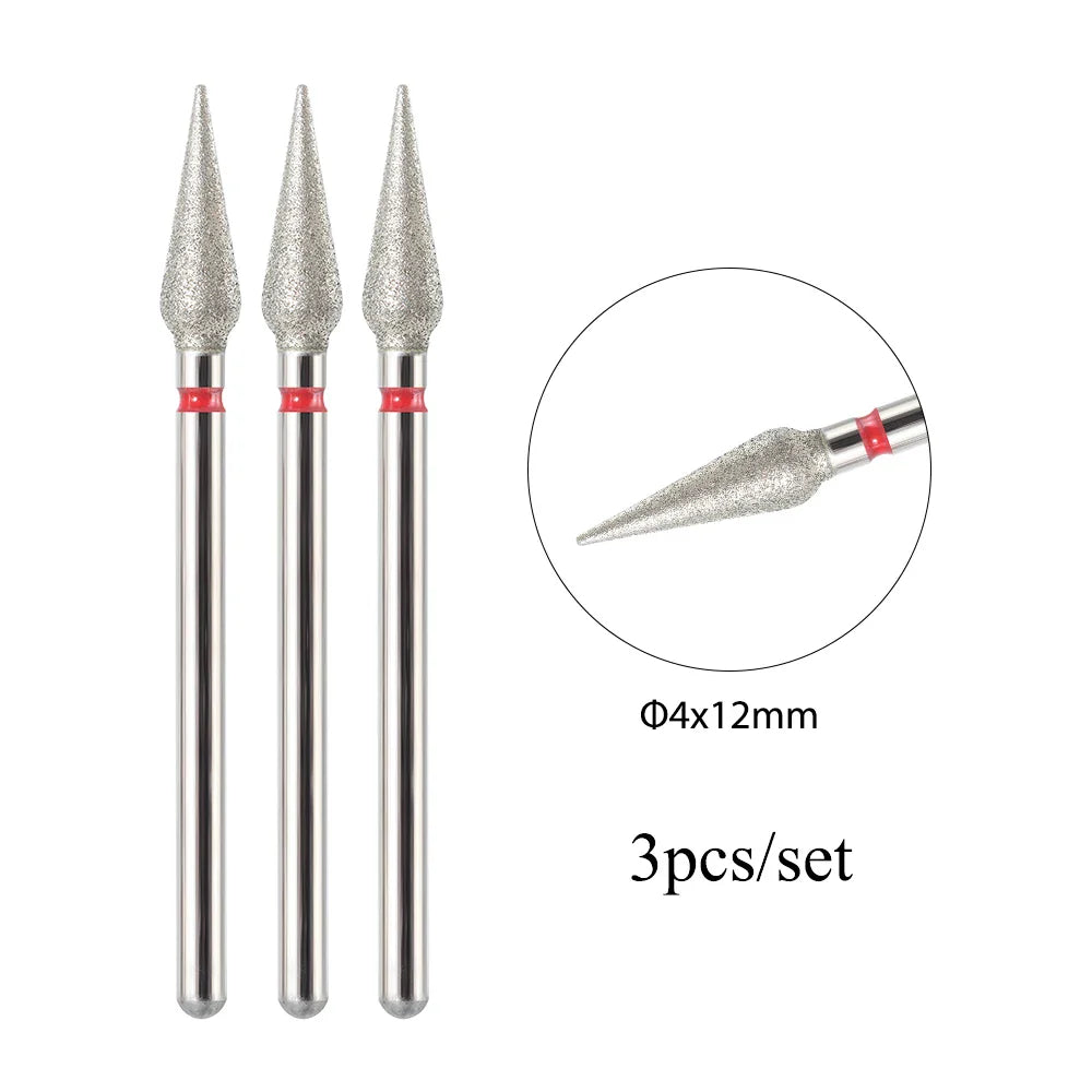 TP 3pcs/set Flame Diamond Nail Drill Bits 3/32'' Russian Electric File Bits Milling Cutter for Manicure Cuticle Remove Nail Tool