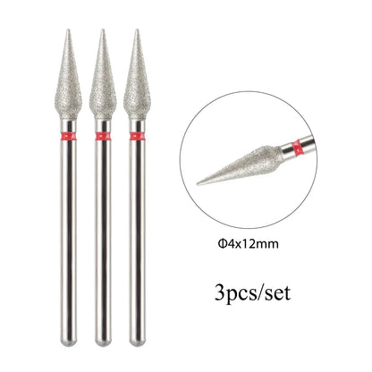 TP 3pcs/set Flame Diamond Nail Drill Bits 3/32'' Russian Electric File Bits Milling Cutter for Manicure Cuticle Remove Nail Tool