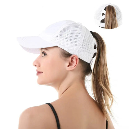 Quick Dry Ponytail Baseball Caps Women Criss Cross Messy Bun Snapback Hat Ponycap Trucker Hats Adjustable Outdoor Sports