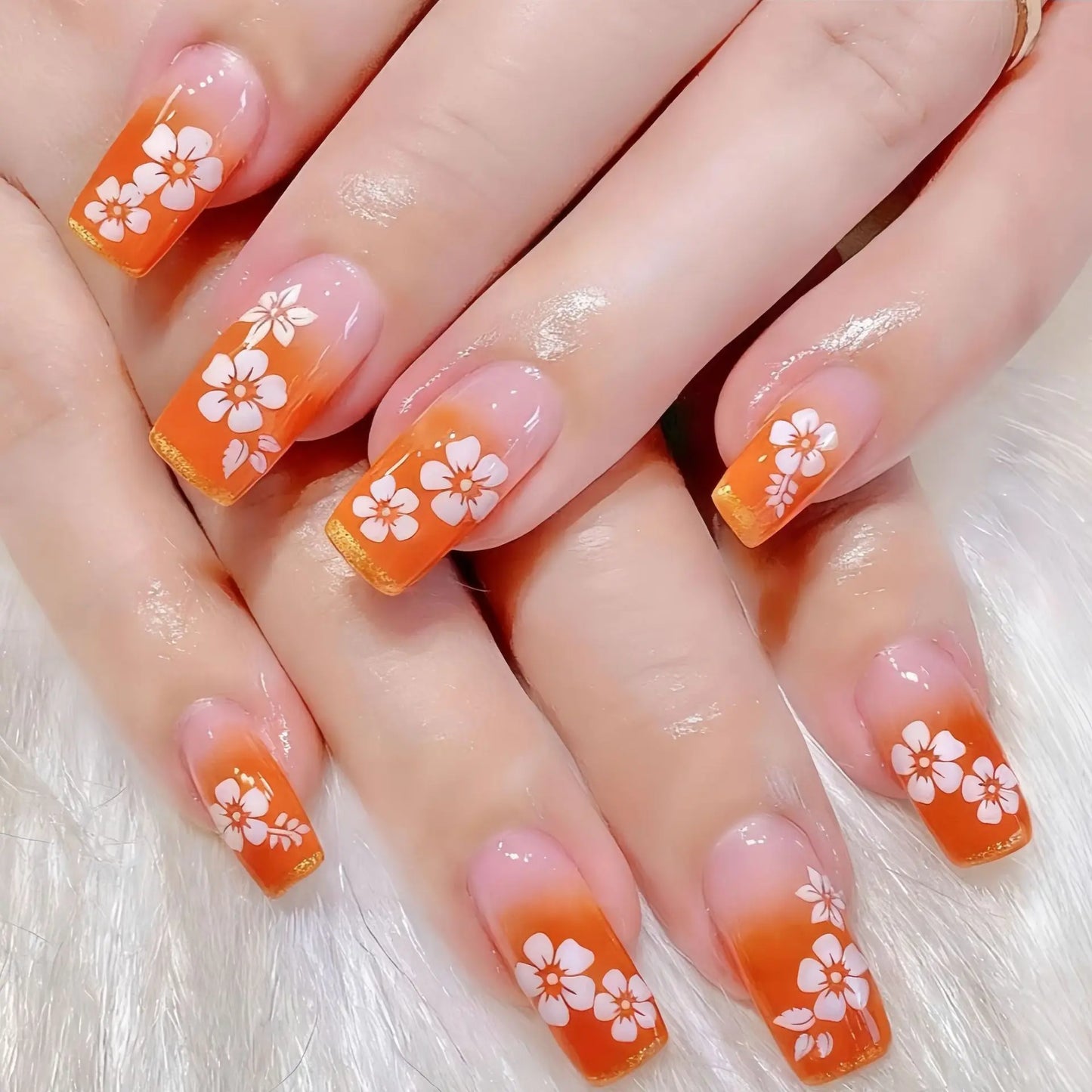 Medium Square Almond Shaped Wearable Fake Nails Autumn Winter Black Golden Purple Green Butterfly Flower tips press on nails