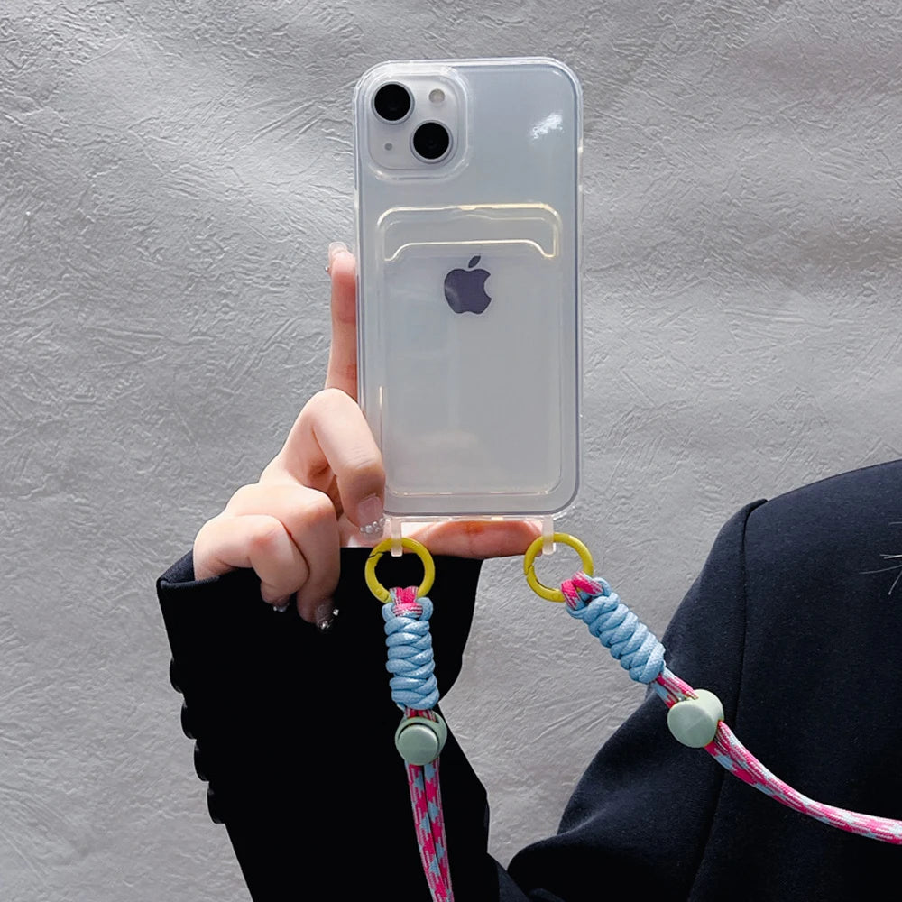 Card Holder Phone Case For iPhone 16 Pro Case iPhone 11 12 13 14 15 17 Pro Max SE XR 7 8 Plus Crossbody Lanyard Strap Rope Cover