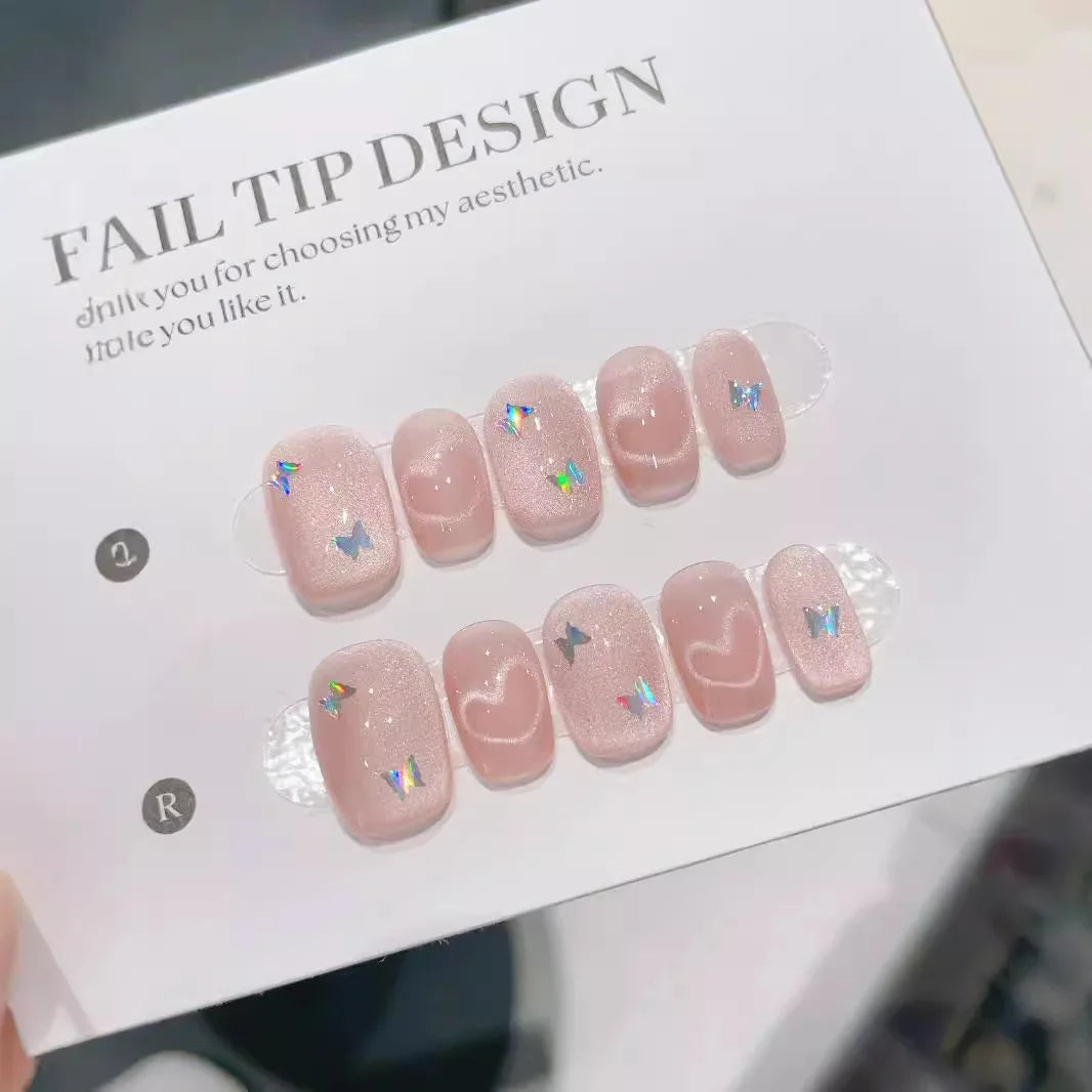 10Pcs Short Handmade Press On Nails Full Cover Flower Design Summer Colorful Rhinestone False Nails Wearable Manicure Nail Tips