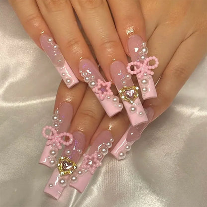 24Pcs Long Square False Nails Simple White French Fake Nails Wearable Ballet Coffin Full Cover Nail Tips Acrylic Press on Nails