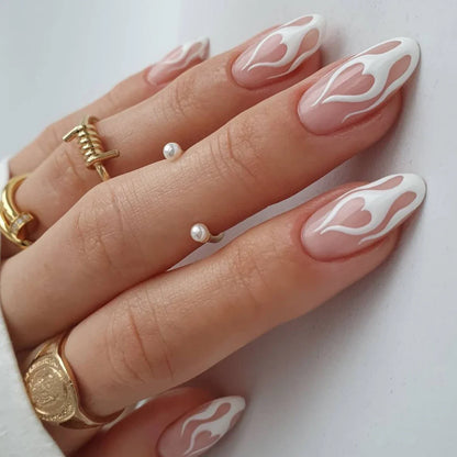 Trend Popular 24Pcs/Set Women Girls Long Oval Shaped French Colorful stripes Full Coverage Wearable Fake Nail Press on Nail Art