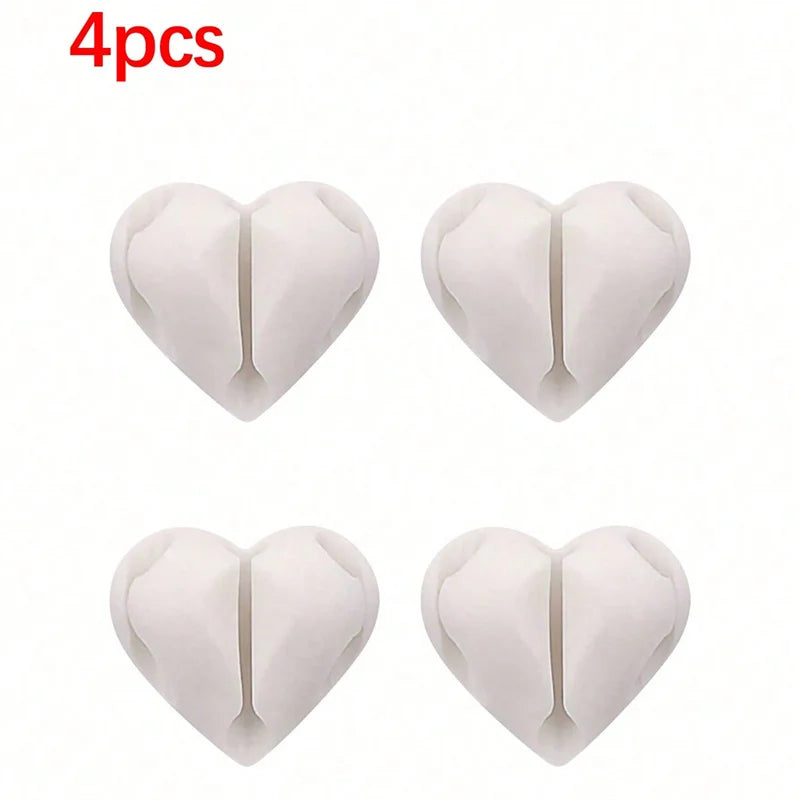 2pcs Heart-Shaped Mini Cable Winder Organizer USB Charging Cable Clips Desk Tidy Organiser Holder Protectors in Home Office Car