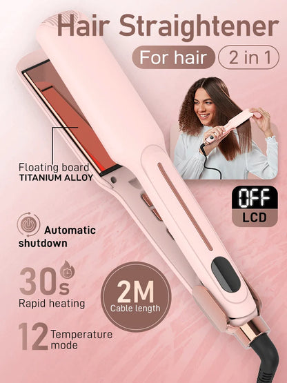 2-in-1 straightener, high-quality flat iron, heated comb, wide efficient professional straightener and curling styling tools