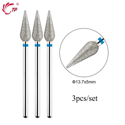 TP 3pcs/set Flame Diamond Nail Drill Bits 3/32'' Russian Electric File Bits Milling Cutter for Manicure Cuticle Remove Nail Tool