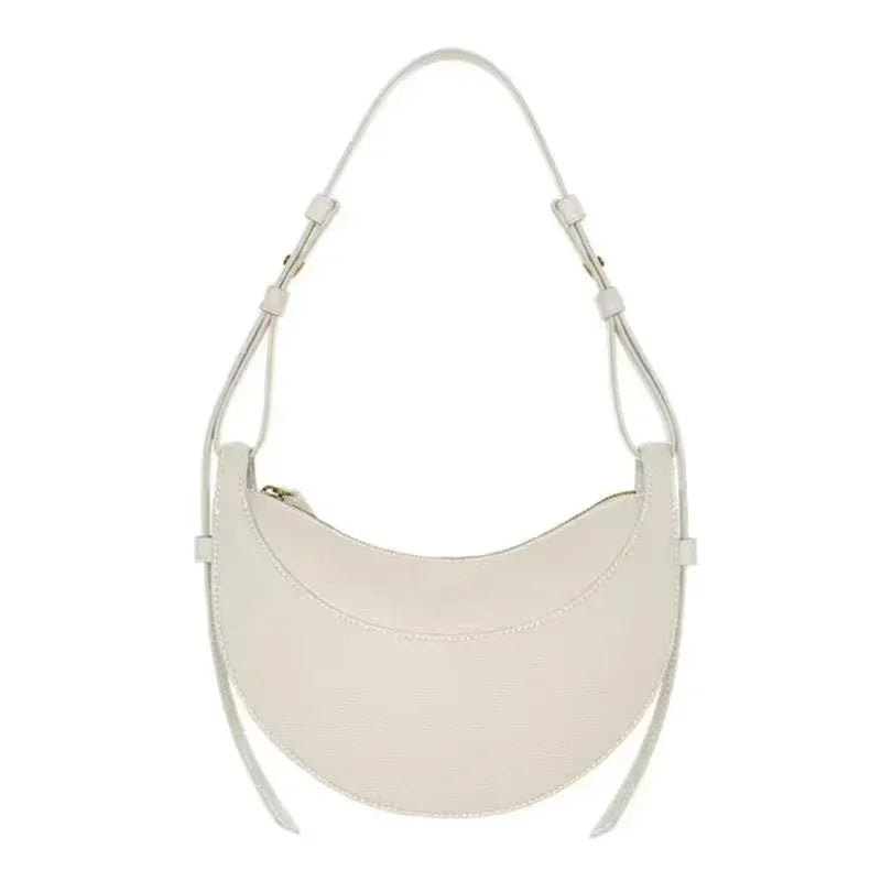 2025 French fashion genuine leather women's shoulder bag, crescent bag, niche design zipper closure shoulder crossbody bag