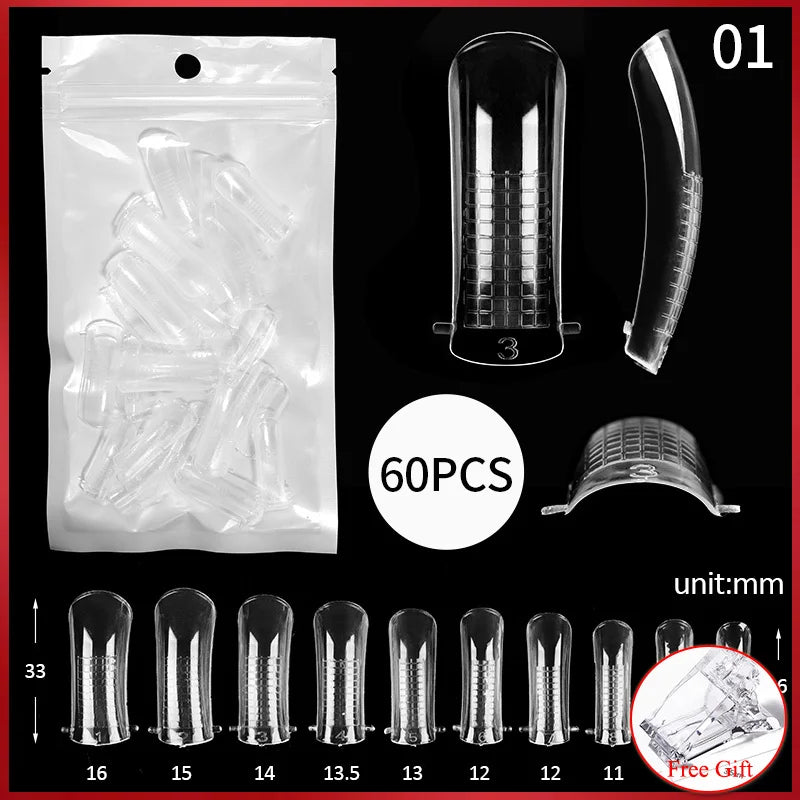 60Pcs/Bag Nail Forms For Nail Extension Half/Full Cover Nail Tips For Quick Building UV Gel Long Coffin False Tips Nail Forms