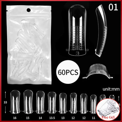 60Pcs/Bag Nail Forms For Nail Extension Half/Full Cover Nail Tips For Quick Building UV Gel Long Coffin False Tips Nail Forms