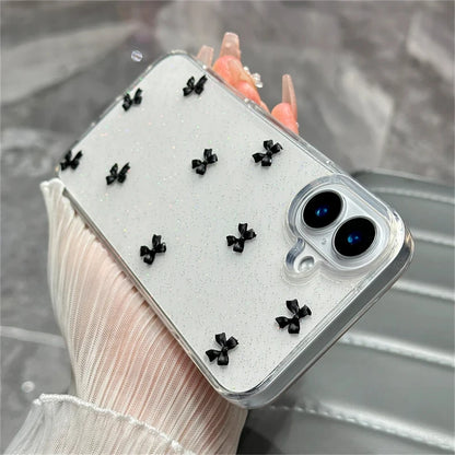 Cute 3D Bowknot Glitter Case For iPhone 17 Air 16 15 13 11 Pro Max 14 Plus 12 X XS XR 2025 Korean Girl Epoxy Clear Shell