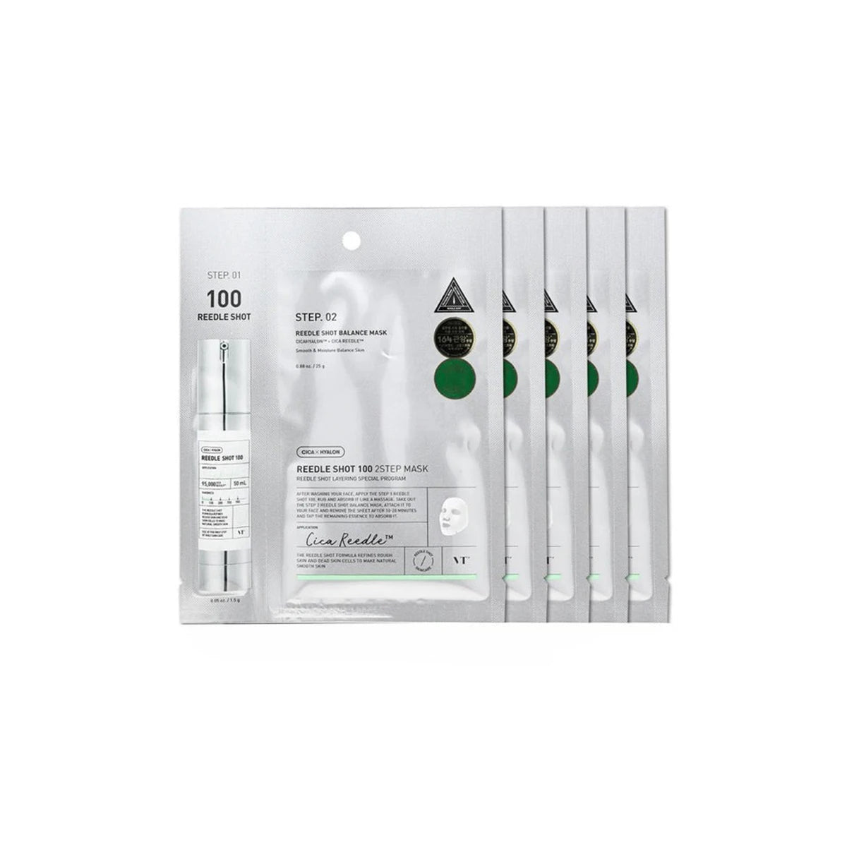 VT Reedle Shot 100 2-Step Mask*5pieces,Intensive Repair Mask,Hydrating Brightening Mask,Keratin Care Mask,K-Beauty,Korean Makeup