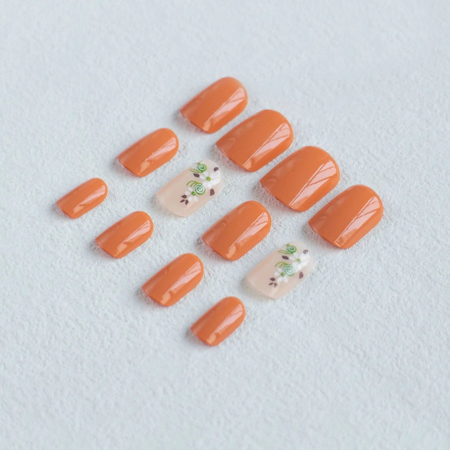 24pcs Short Square Amber Flower Fake Nail with Glue Wearable Autumn Designs Press on Nails Full Cover  Acrylic False Nails Tips