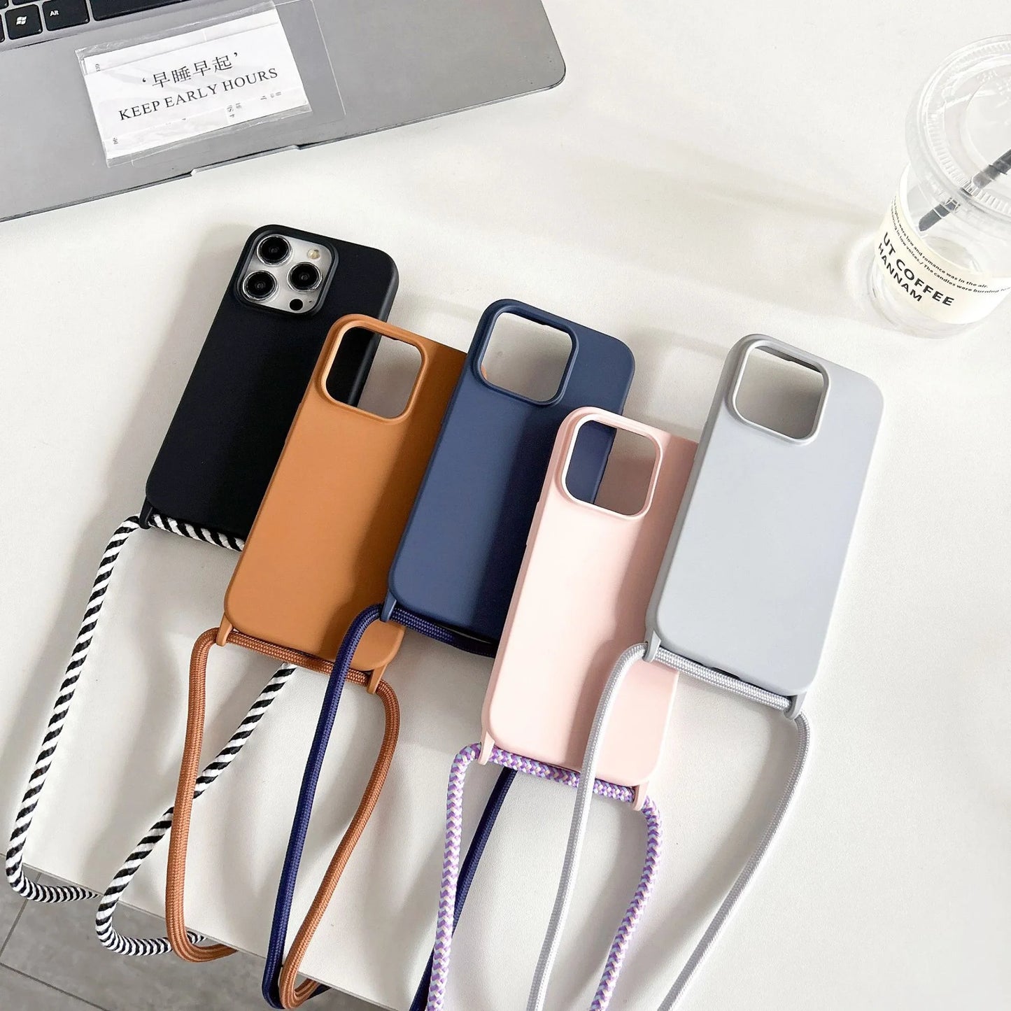 Necklace Strap Cord Crossbody Lanyard Liquid Silicone Case For iPhone 16 Pro 15 14 13 Pro max 12 12mini 7 8 plus