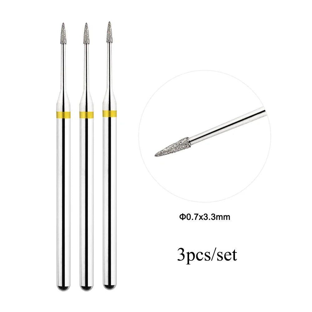 TP 3pcs/set Flame Diamond Nail Drill Bits 3/32'' Russian Electric File Bits Milling Cutter for Manicure Cuticle Remove Nail Tool