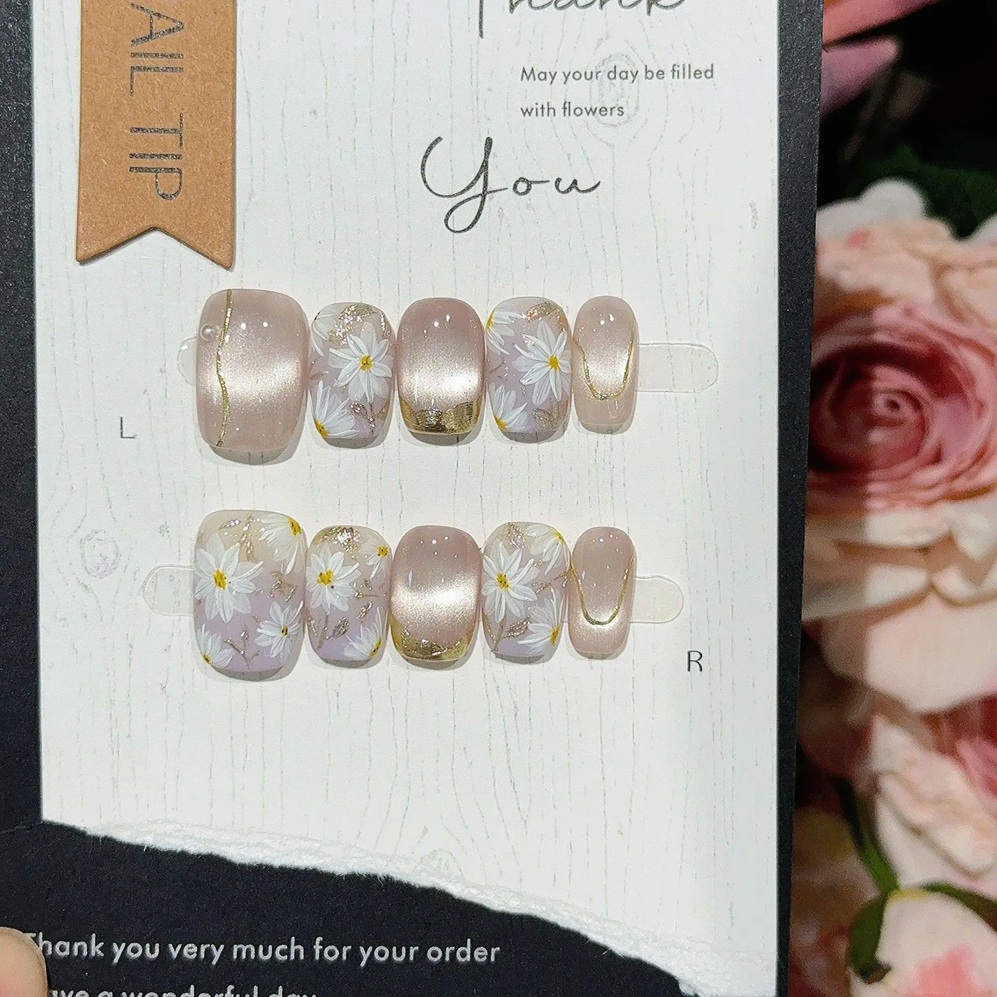 10Pcs French Handmade Press on Nails White Flower Fake Nails Wearable Stick-on Nails Full Cover False Nail Накладные Ногти 네일팁