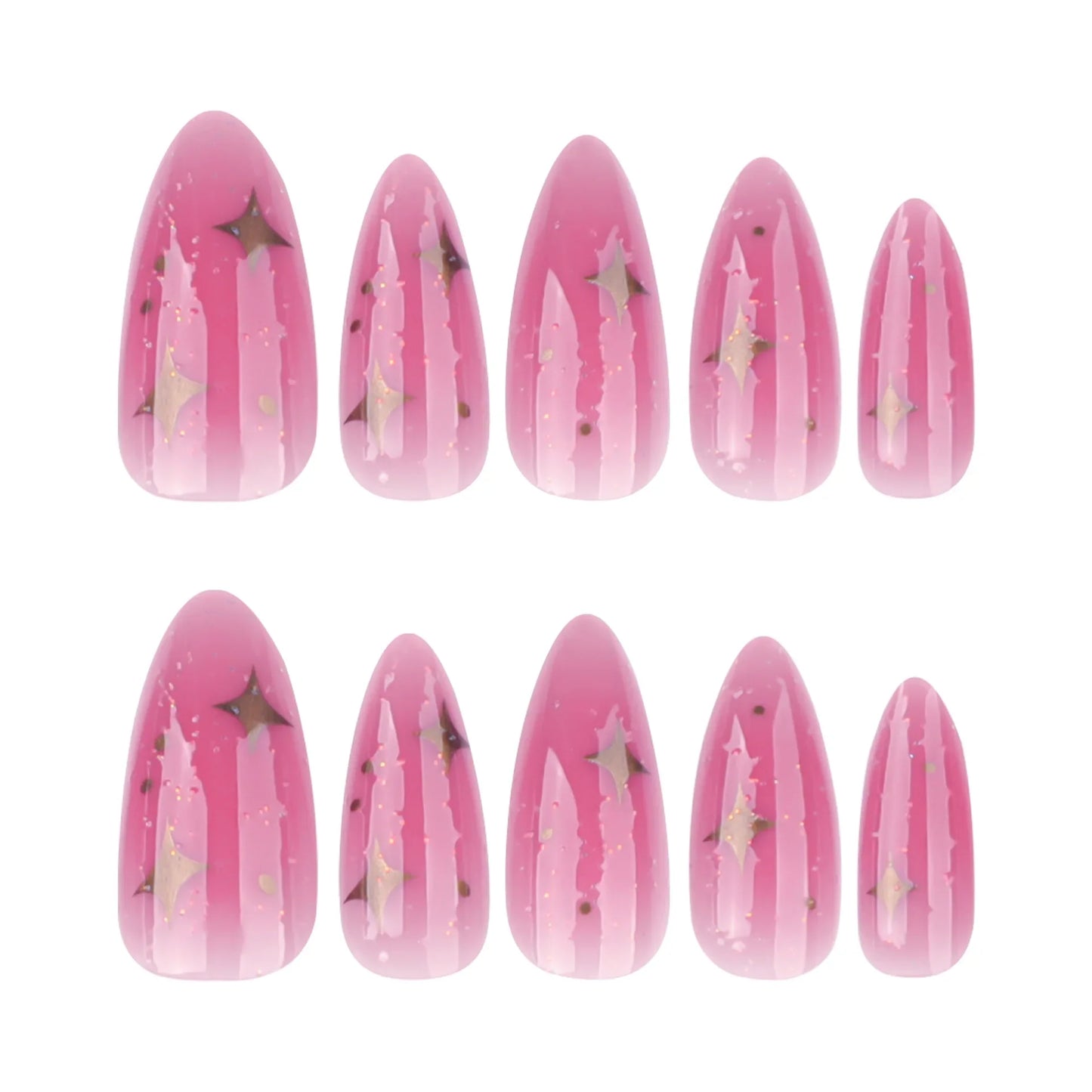Medium fake nails for women gilrs gradient blue pink starry sky star moon Y2K design Almond nail tips press on false nail set