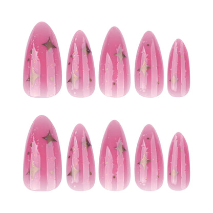 Medium fake nails for women gilrs gradient blue pink starry sky star moon Y2K design Almond nail tips press on false nail set