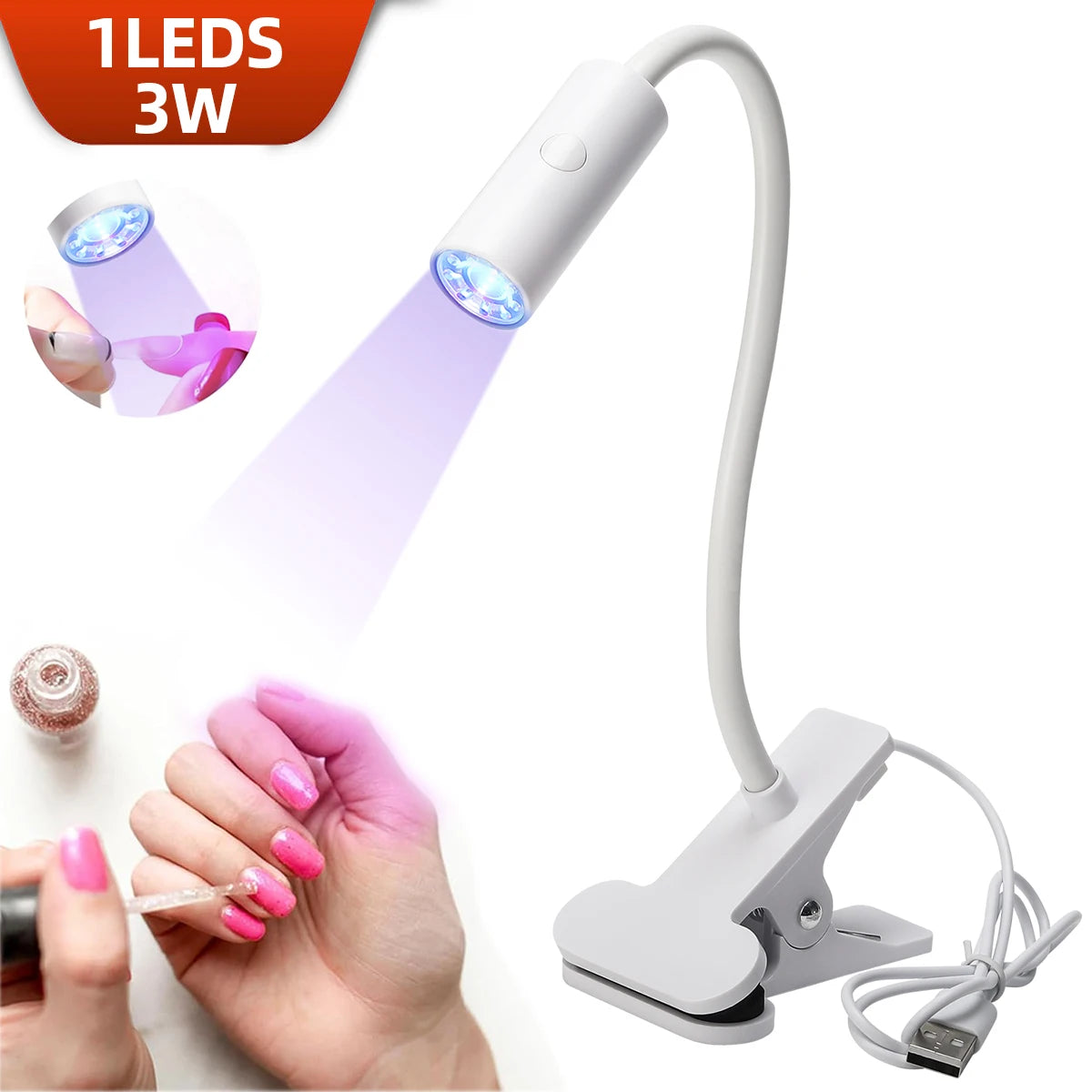 UV LED Light for Nails Polish Drying Lamp 360° Flexible Clip-on Desk Clip Mini USB Portable Nail Dryer Manicure Salon Tools