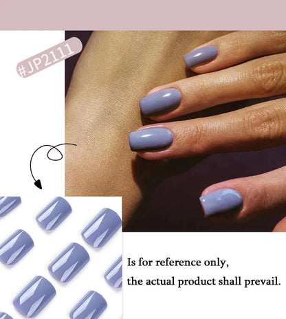 Solid Color Wearable Nail Art Fashion Red Blue Rose Pink Square Shape Finished False Nails Press on Nails with Glue Wholesale