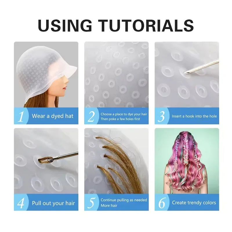 Barber Professional Hair Dyeing Cap with Metal Hook Gloves Color Mixing Brush Bowl Tools Hair Coloring Accessories Salon