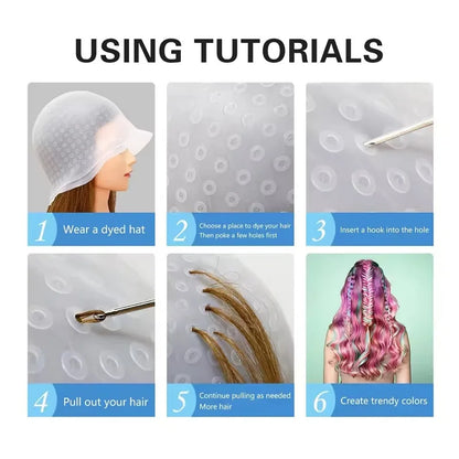 Barber Professional Hair Dyeing Cap with Metal Hook Gloves Color Mixing Brush Bowl Tools Hair Coloring Accessories Salon