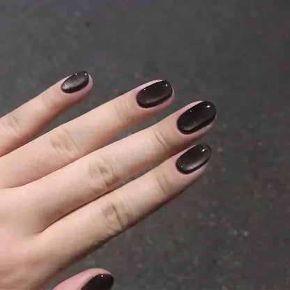 24pcs Crystal Cat Eye False Nails with Glue Short Square Press on Nails Shiny Red Jewel Nail Solid Color Fake Nails Minimalis