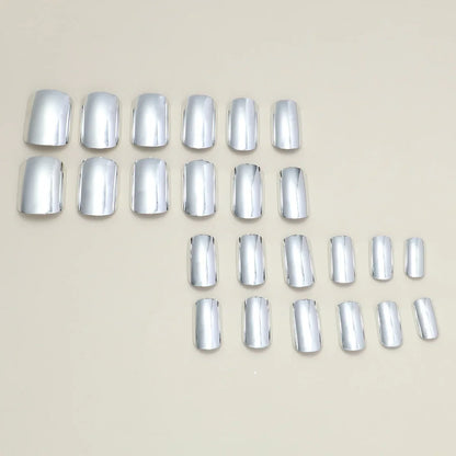 24pcs/set short fake nails metallic red black rose green blue silver golden square tips mirror effect press on false nail art
