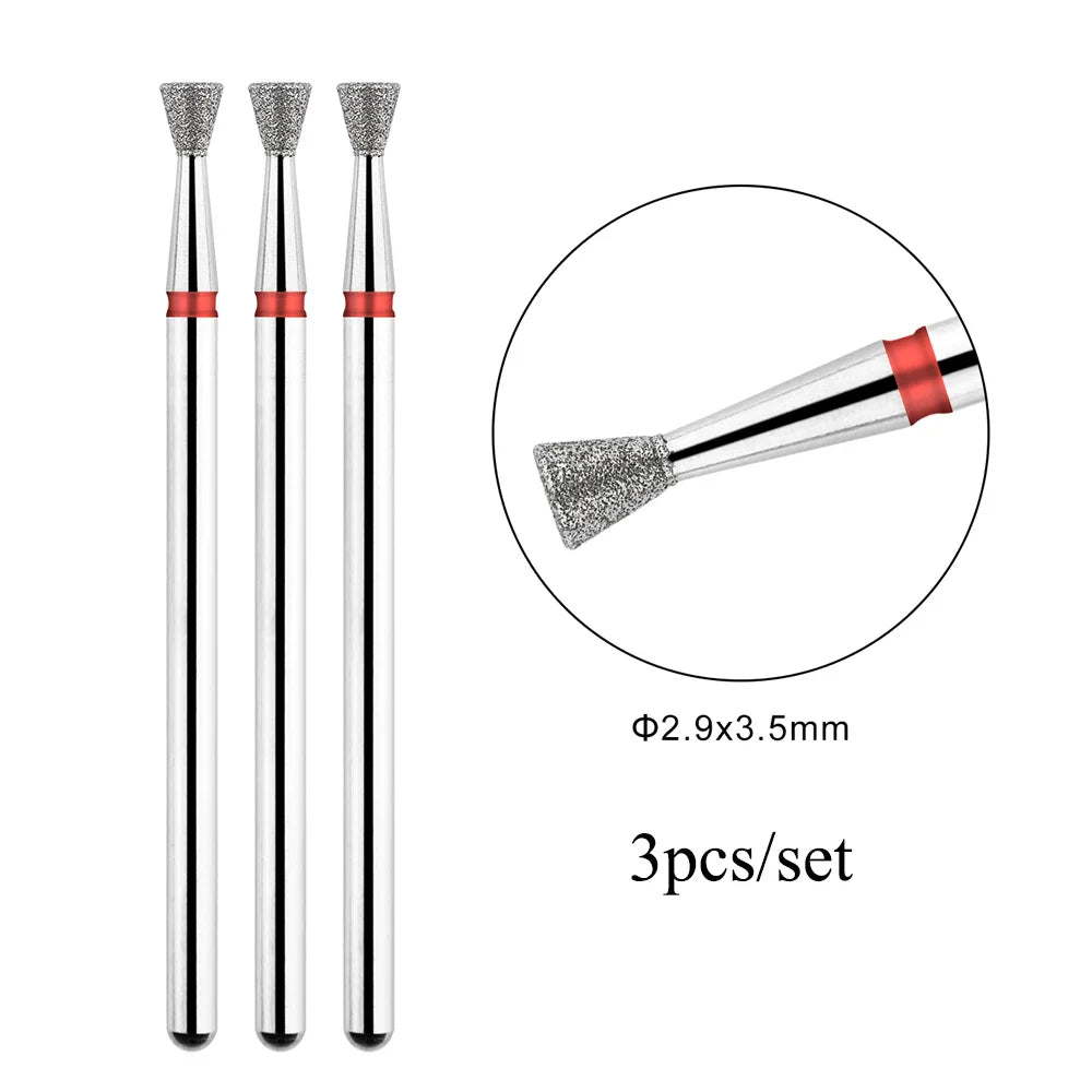 TP 3pcs/set Flame Diamond Nail Drill Bits 3/32'' Russian Electric File Bits Milling Cutter for Manicure Cuticle Remove Nail Tool