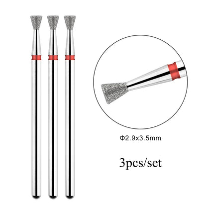TP 3pcs/set Flame Diamond Nail Drill Bits 3/32'' Russian Electric File Bits Milling Cutter for Manicure Cuticle Remove Nail Tool