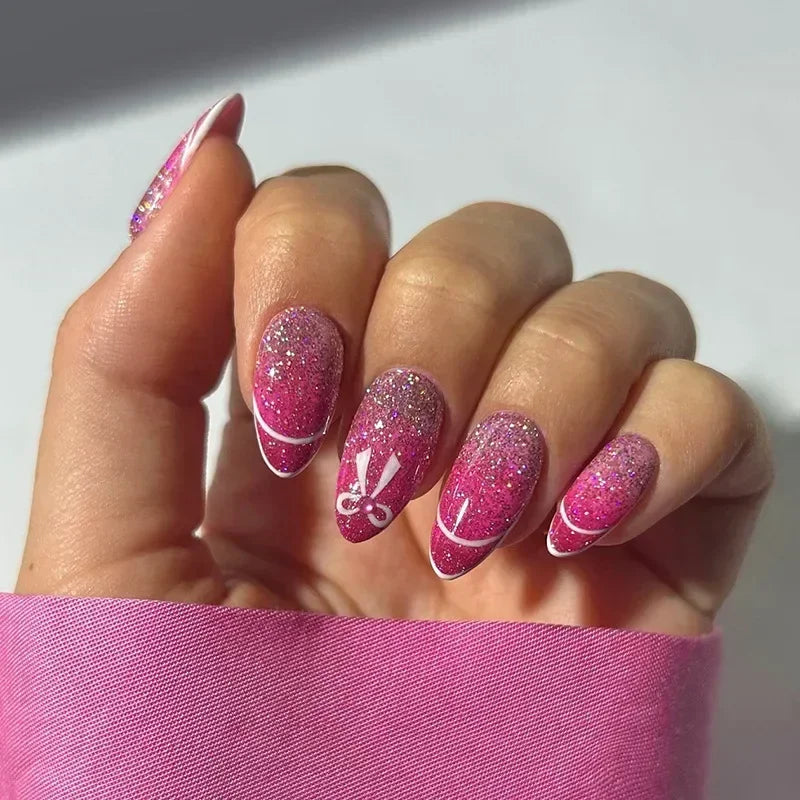 24pcs/Box Long Coffin False Nails Art Rose with Glue Wearable Nude Pink White Color Jelly Nails Tips Full Cover Press on Nails