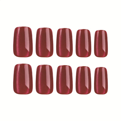 24pcs/set cat eyes fake nails for women girls red brown green blue grey sparkling short tips faux ongles press on false nail