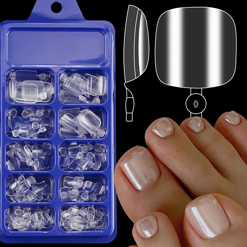 100/120pcs False Toenails French Short Square Full Cover Fake Toe Nails Acrylic Pink Clear White Press on Toenails For Women