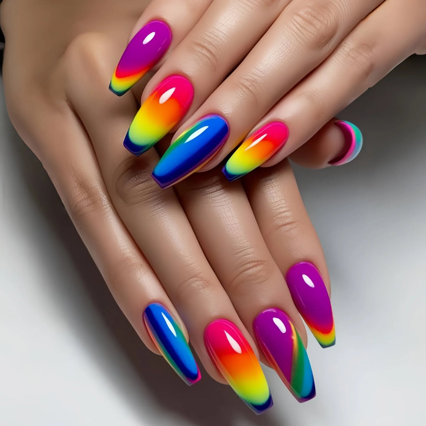 Short Medium long fake nails Square ballet nail tips Gradient purple pink blue leopard flame Y2K press on false nail art set