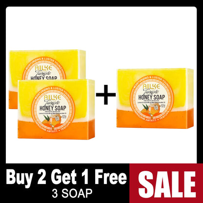 AILKE Natural Turmeric Honey Soap Cleanser, Lightening, Clean Skin, Remove Dark Spots, Stains, for Face and Body, 200g/7 oz
