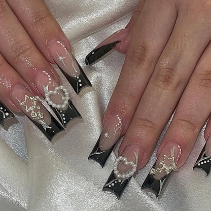 24Pcs Long Square False Nails Simple White French Fake Nails Wearable Ballet Coffin Full Cover Nail Tips Acrylic Press on Nails