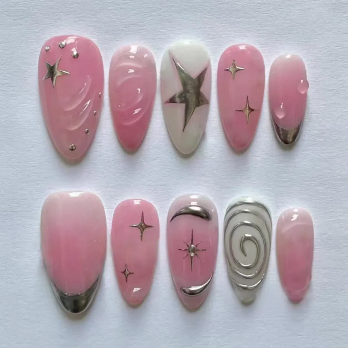 24pcs Black Cat's Eye Press on Nails Finished Ins Wearable False Nail Sets Love Design Stick on Nails Stilettos Fake Nail Tips