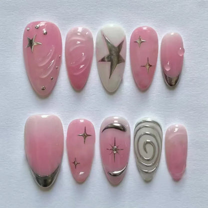 24pcs Black Cat's Eye Press on Nails Finished Ins Wearable False Nail Sets Love Design Stick on Nails Stilettos Fake Nail Tips