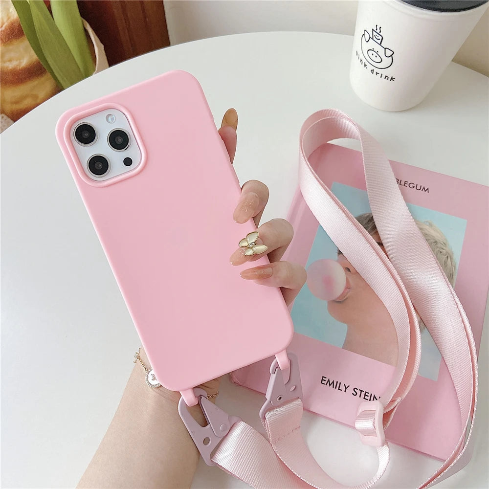 Crossbody Neck Strap Soft Silicone Phone Case For Samsung Galaxy S22 Ultra S21 S20 Plus FE Note 20 10 S10 S9 8 Cord Rope Cover