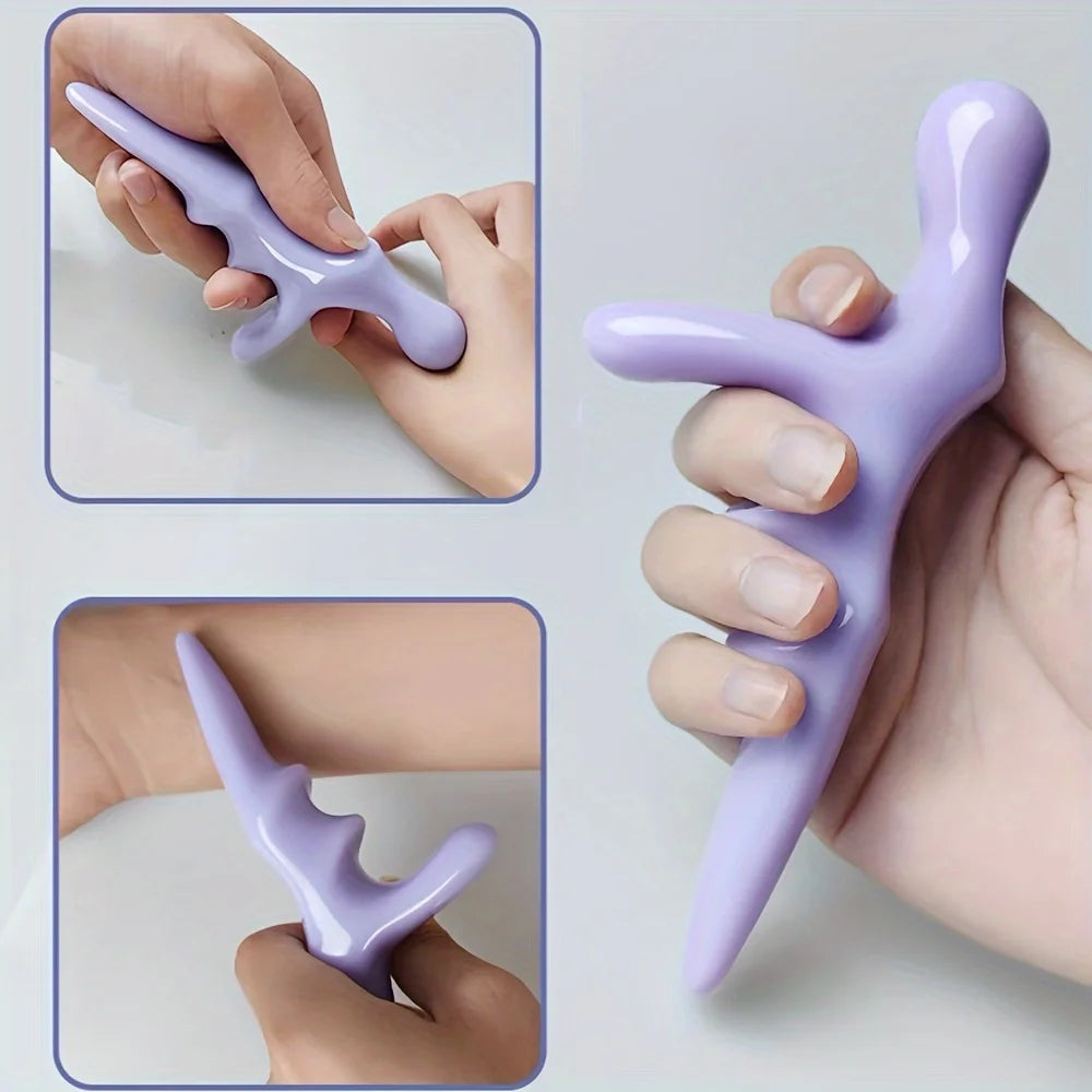 Purple T-Acupressure Massager Thumb Finger Press Trigger Point Relief Fatigue Full Body Deep Hand Held Reflexology Tool Relaxed