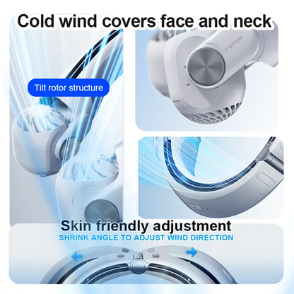 New Portable Neck Fan Mini Air Conditioner Rechargeable Bladeless Neck Fan With 45° Adjustable Wind Directions for Outdoor