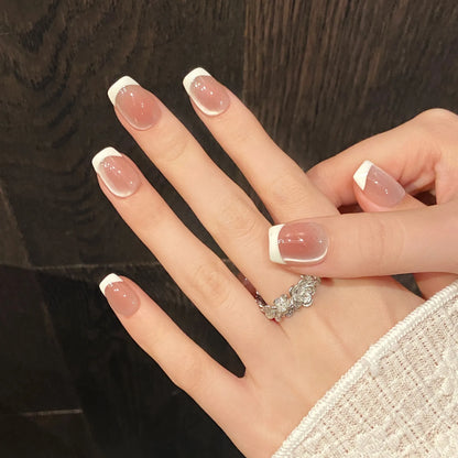 10pcs Handmade French Cat Eye Press on Nails Ins Simple Nude Pink Sweet Girl Fake Nails Reusable Wearable Korean False Nail Tips