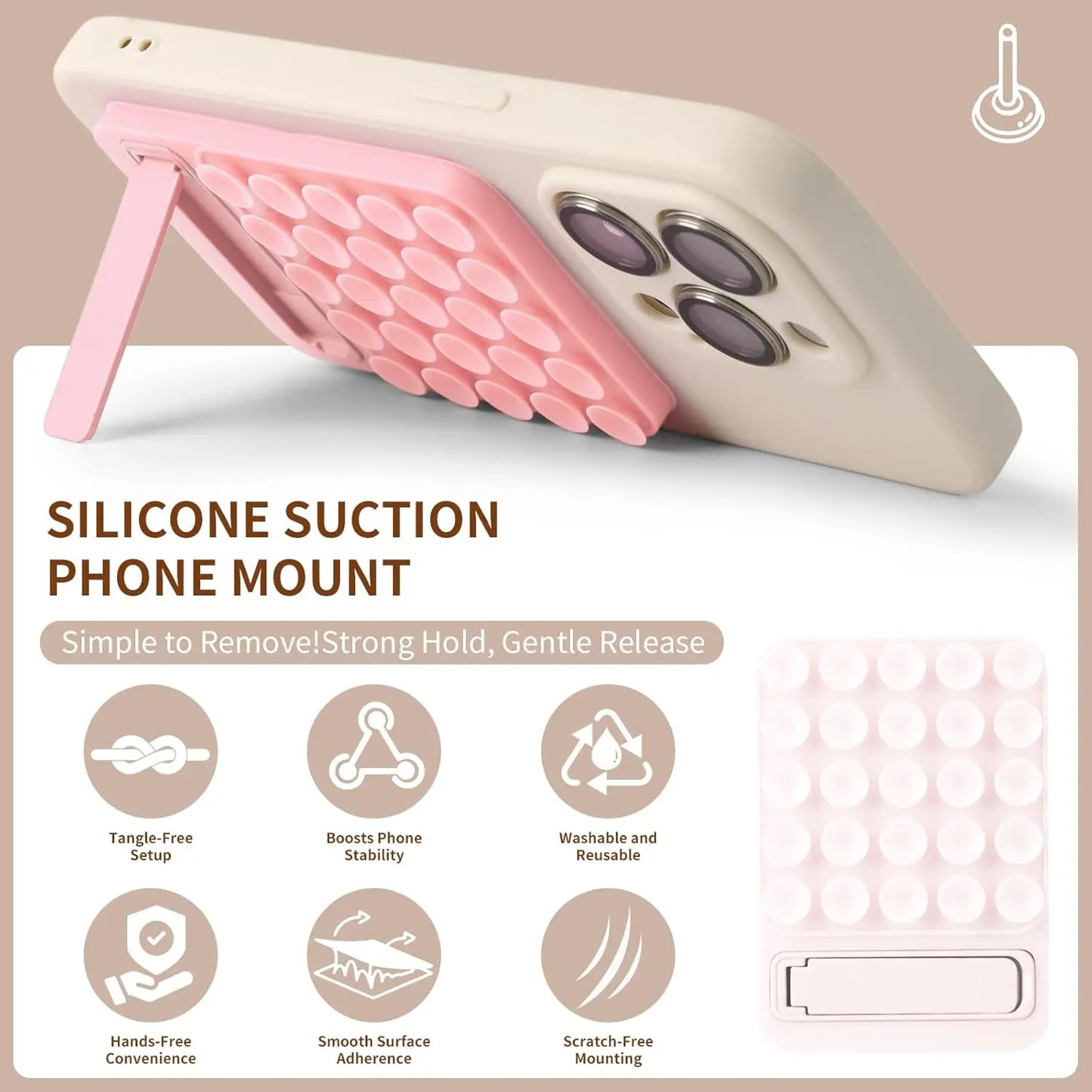 Silicone Suction Phone Mount Mirror Shower Phone Holder Foldable Adhesive Smartphones Accessory For Selfies And Videos