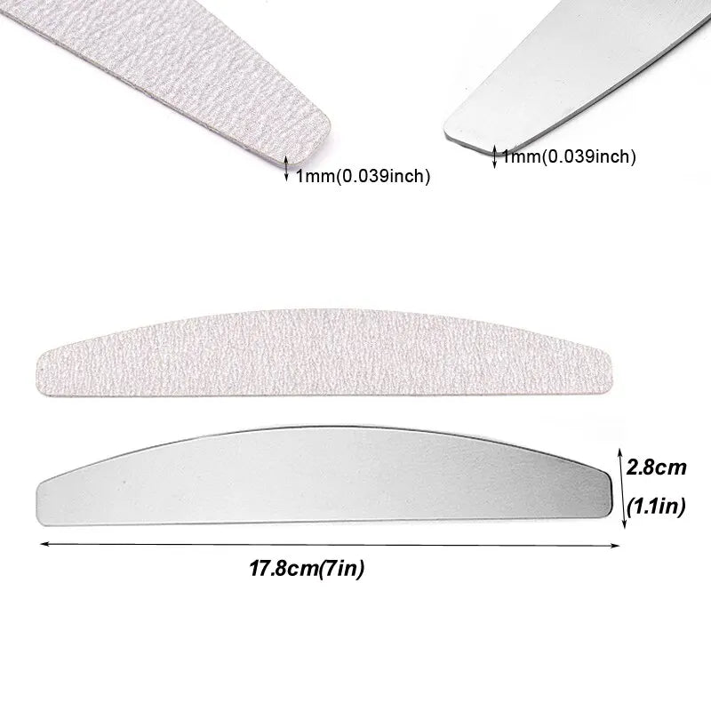 100 Pcs/Lot Replacement Nail Files 80/100/180/240 Grit Half Moon Grey Sandpaper Pads With Metal Handle Removable Durable Files