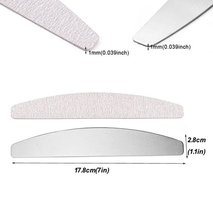 100 Pcs/Lot Replacement Nail Files 80/100/180/240 Grit Half Moon Grey Sandpaper Pads With Metal Handle Removable Durable Files