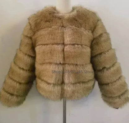 Women's Fashion faux fur coat super hot Autumn Winter women short Faux fox fur fluffy jacket high quality 5xl Ladies furry coats