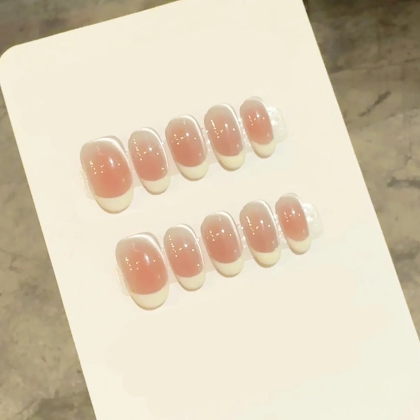 10pcs Handmade French Cat Eye Press on Nails Ins Simple Nude Pink Sweet Girl Fake Nails Reusable Wearable Korean False Nail Tips