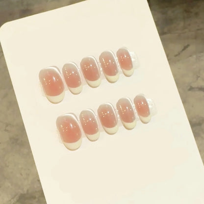 10pcs Handmade French Cat Eye Press on Nails Ins Simple Nude Pink Sweet Girl Fake Nails Reusable Wearable Korean False Nail Tips