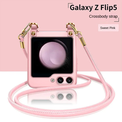 Crossbody Lanyard Phone Case for Samsung Galaxy Z Flip 6 5 Flip5 Flip6 5G Electroplated Hard Shell Shockproof Cover